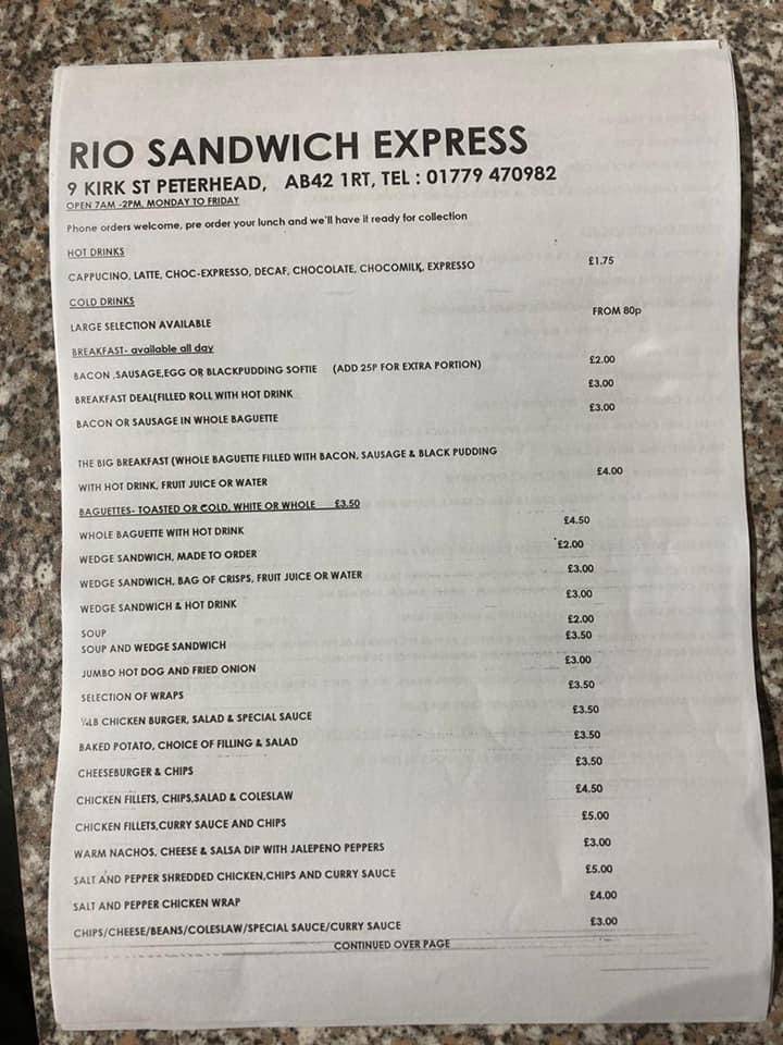 Rio Sandwich Express меню