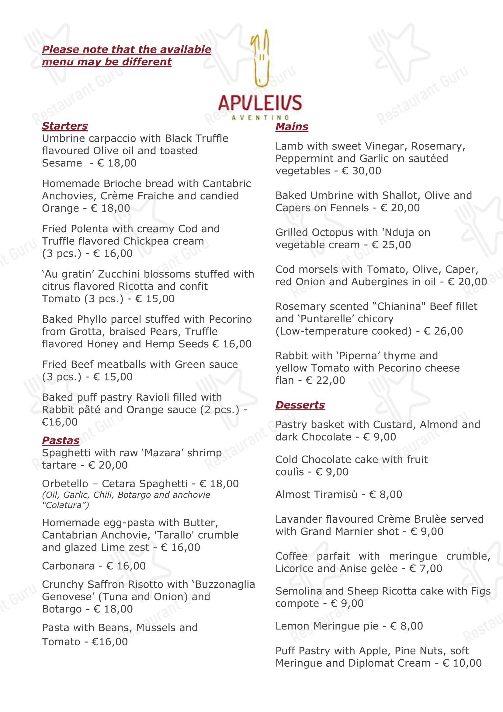 Меню ресторана Ristorante Apuleius - Меню напитков