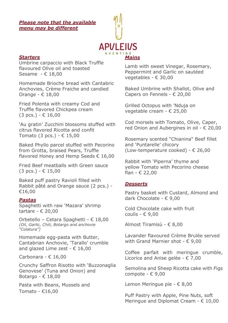 Ristorante Apuleius меню