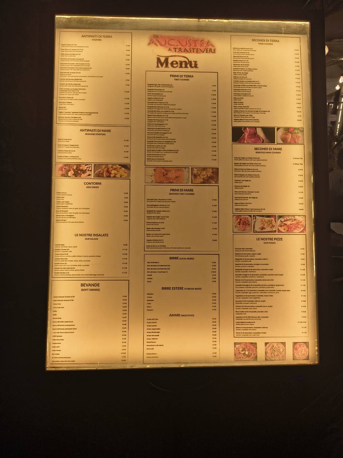 Ristorante Da Augustea a Trastevere меню