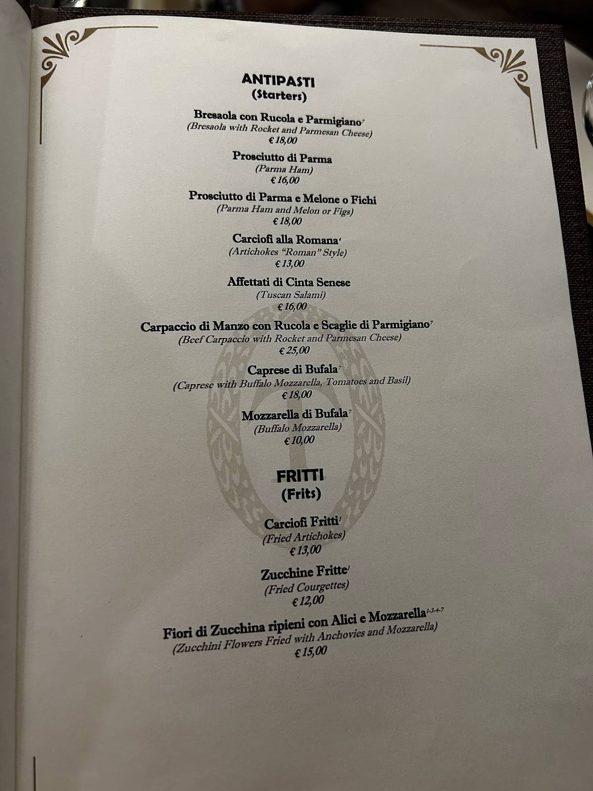 Tullio Restaurant меню