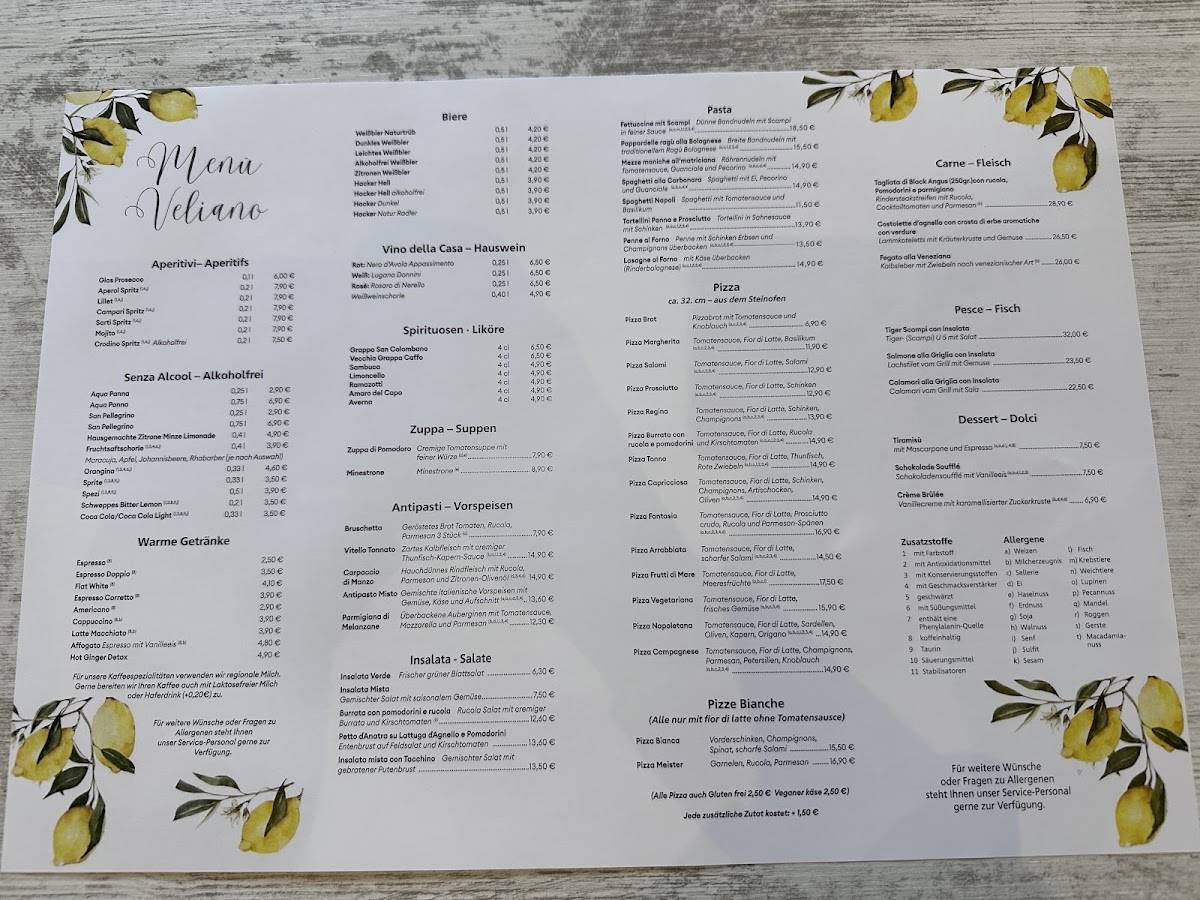 Ristorante Veliano меню