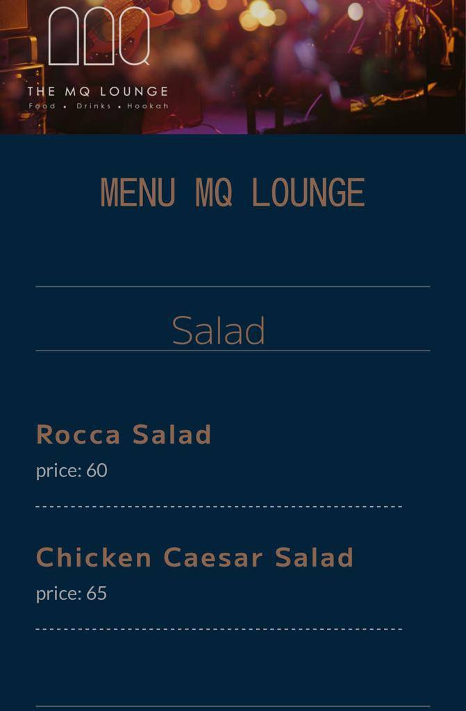 Mq Lounge меню