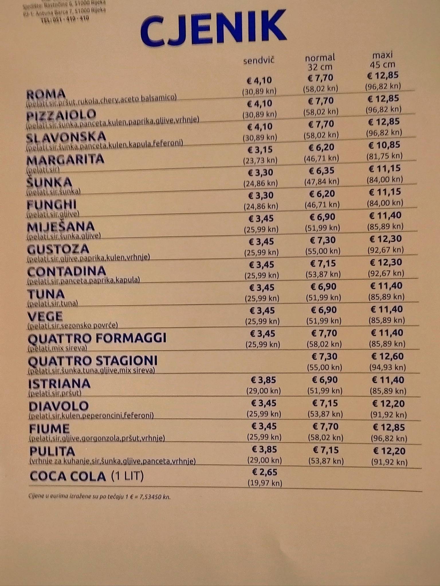 Roma меню
