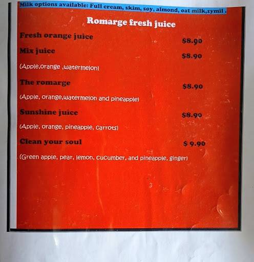 Romarge Cafe Innisfail меню