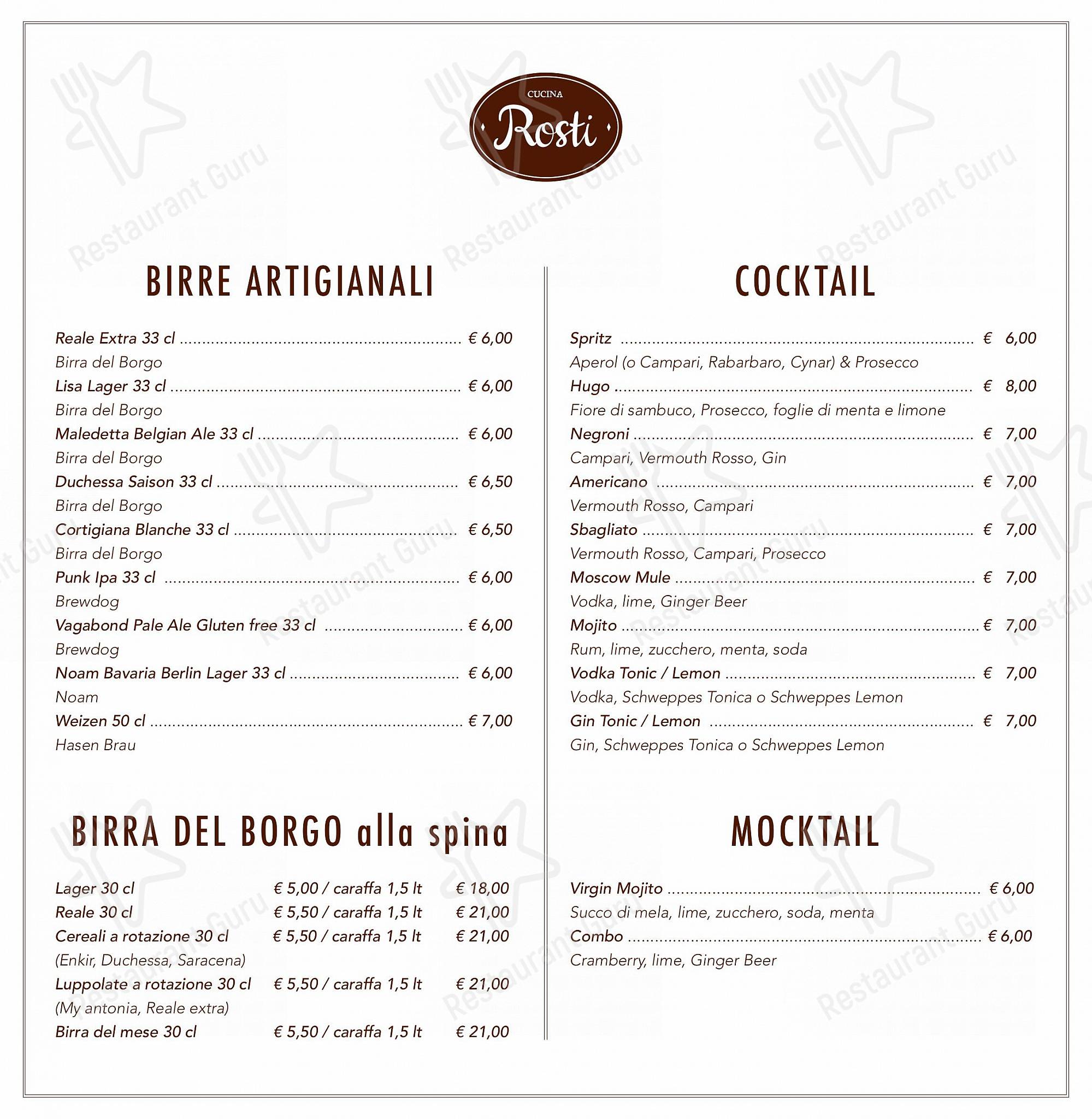 Rosti al Pigneto в Риме - Takeaway Menu