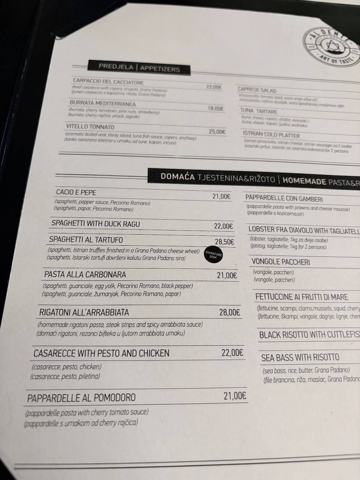 Al Dente Rovinj Riviera меню