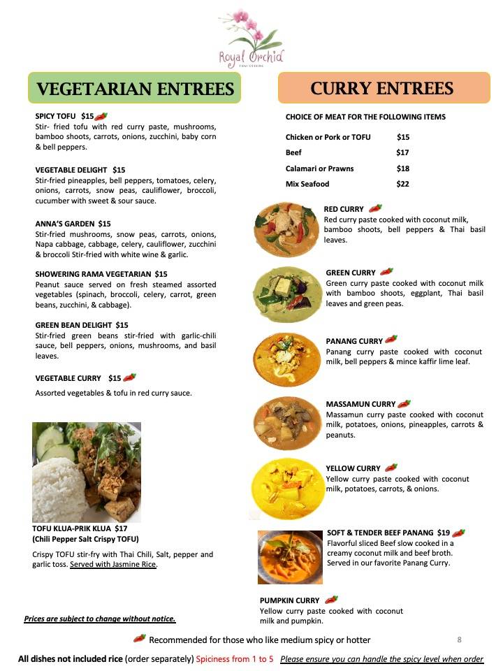 Royal Orchid Thai Cuisine меню