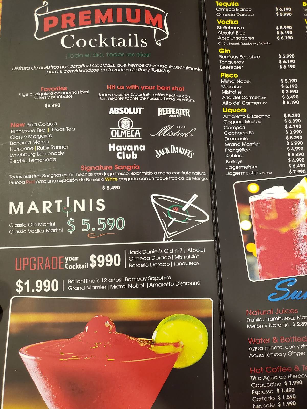 Ruby Tuesday меню