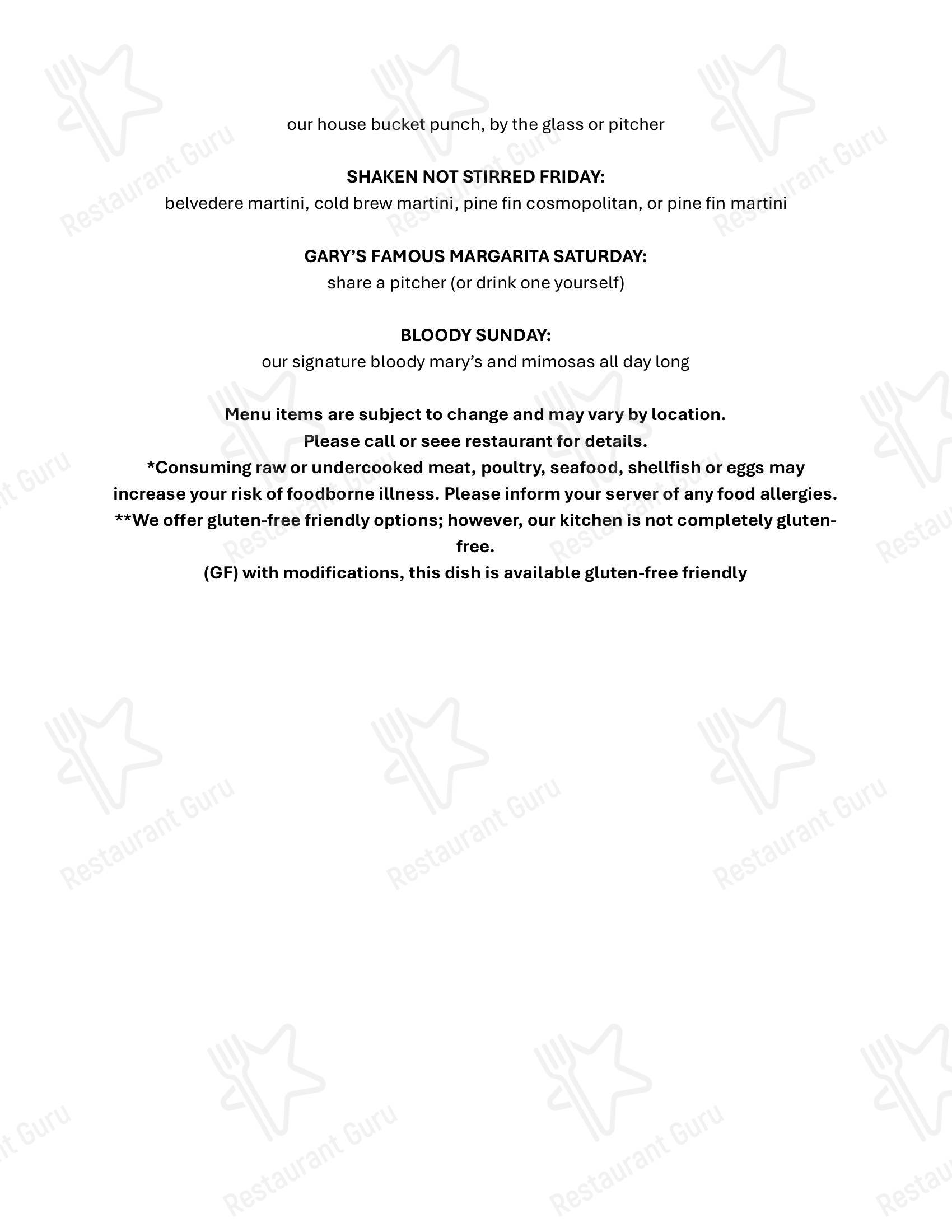 Dinner Menu паба и бара Rusty Bucket Restaurant and Tavern в Нортвилле