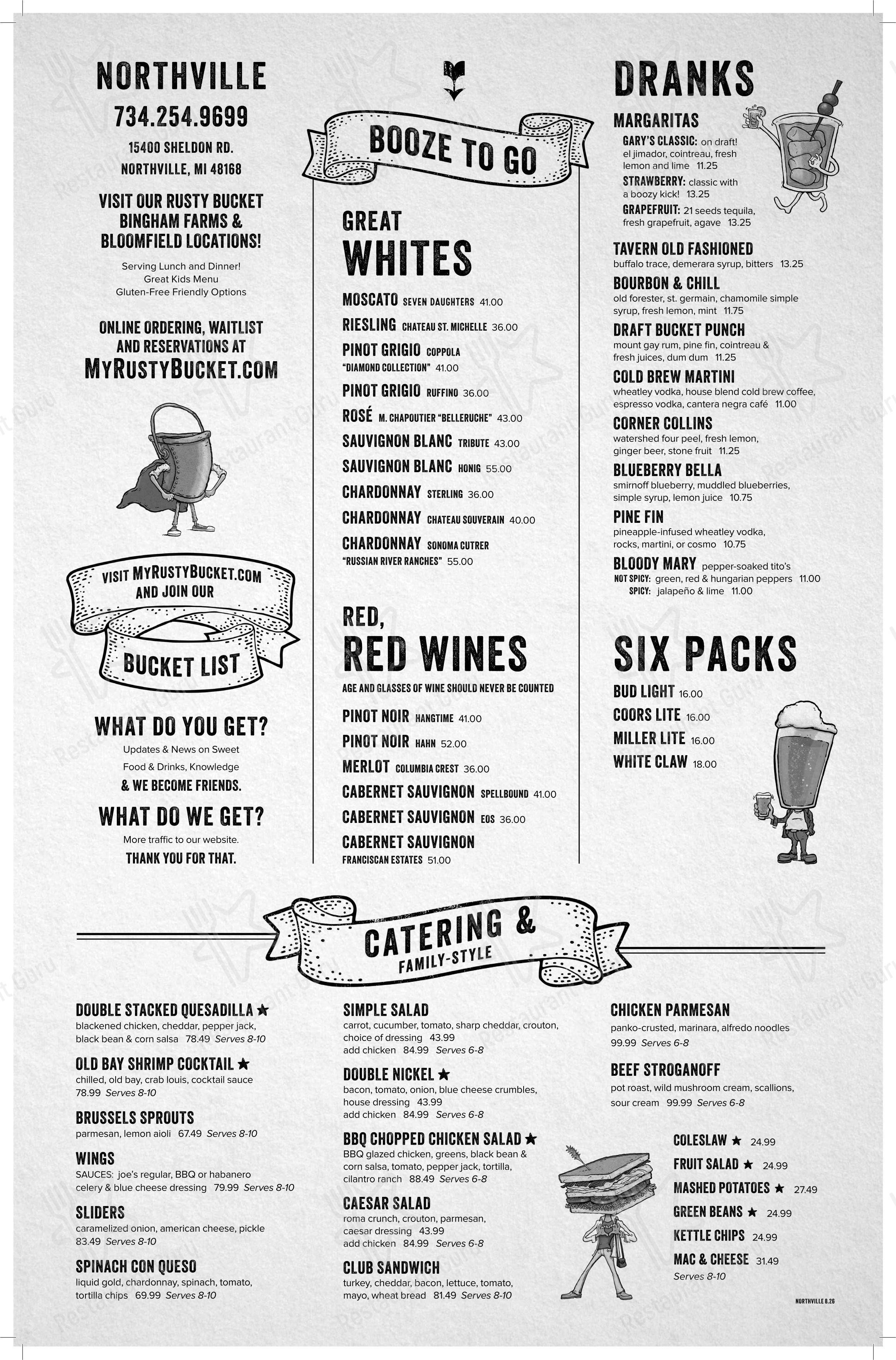 Lunch Menu паба и бара Rusty Bucket Restaurant and Tavern