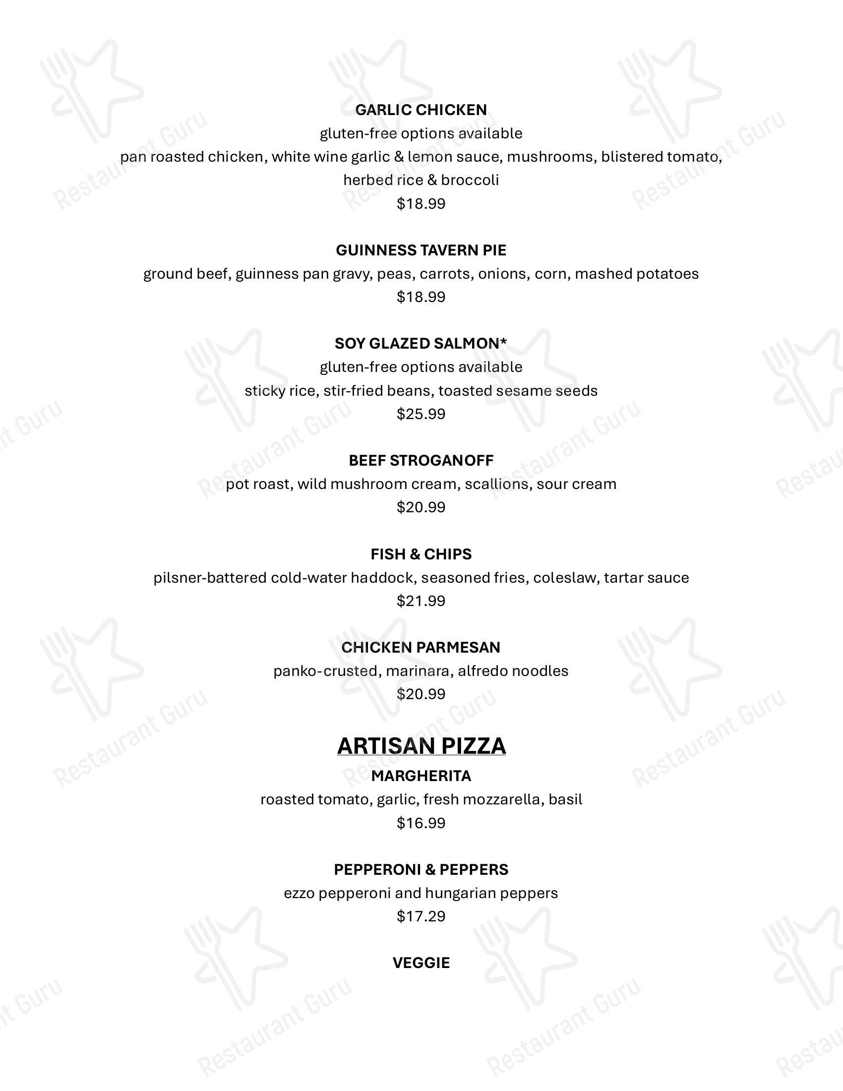 Dinner Menu паба и бара Rusty Bucket Restaurant and Tavern в Вествиле