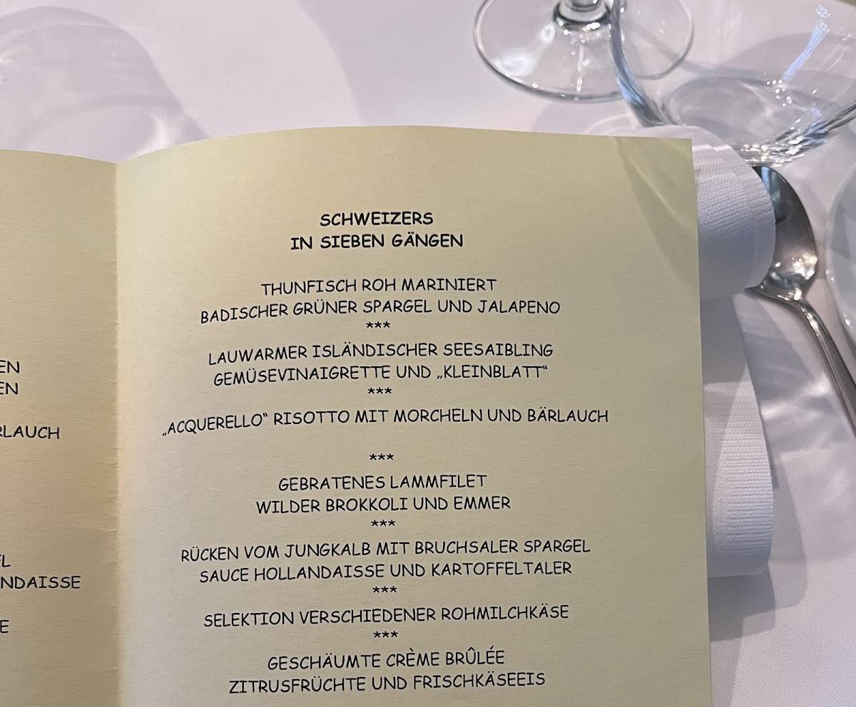 SCHWEIZERS RESTAURANT меню