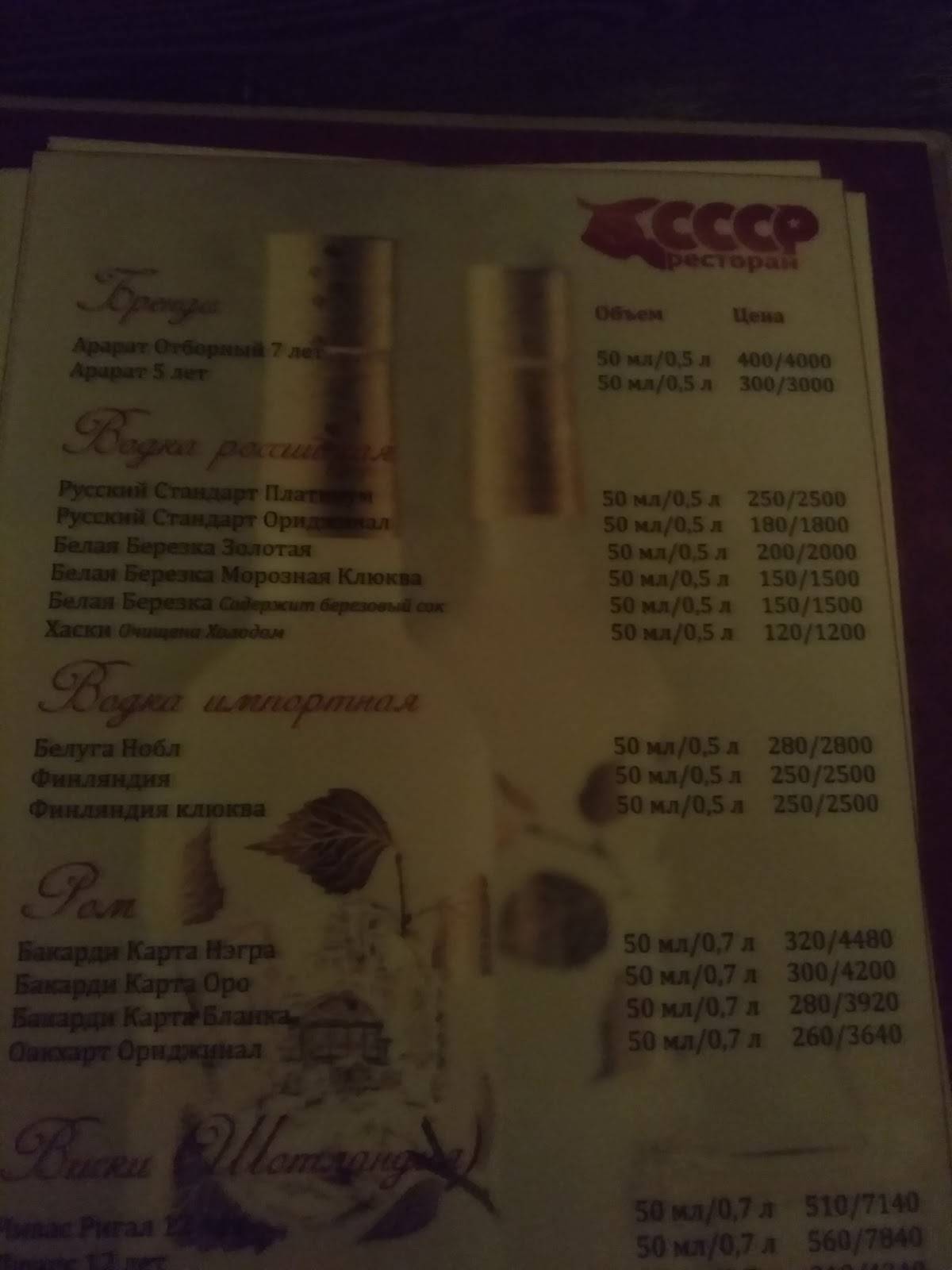 СССР меню
