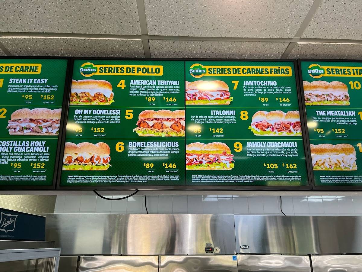SUBWAY T1 меню