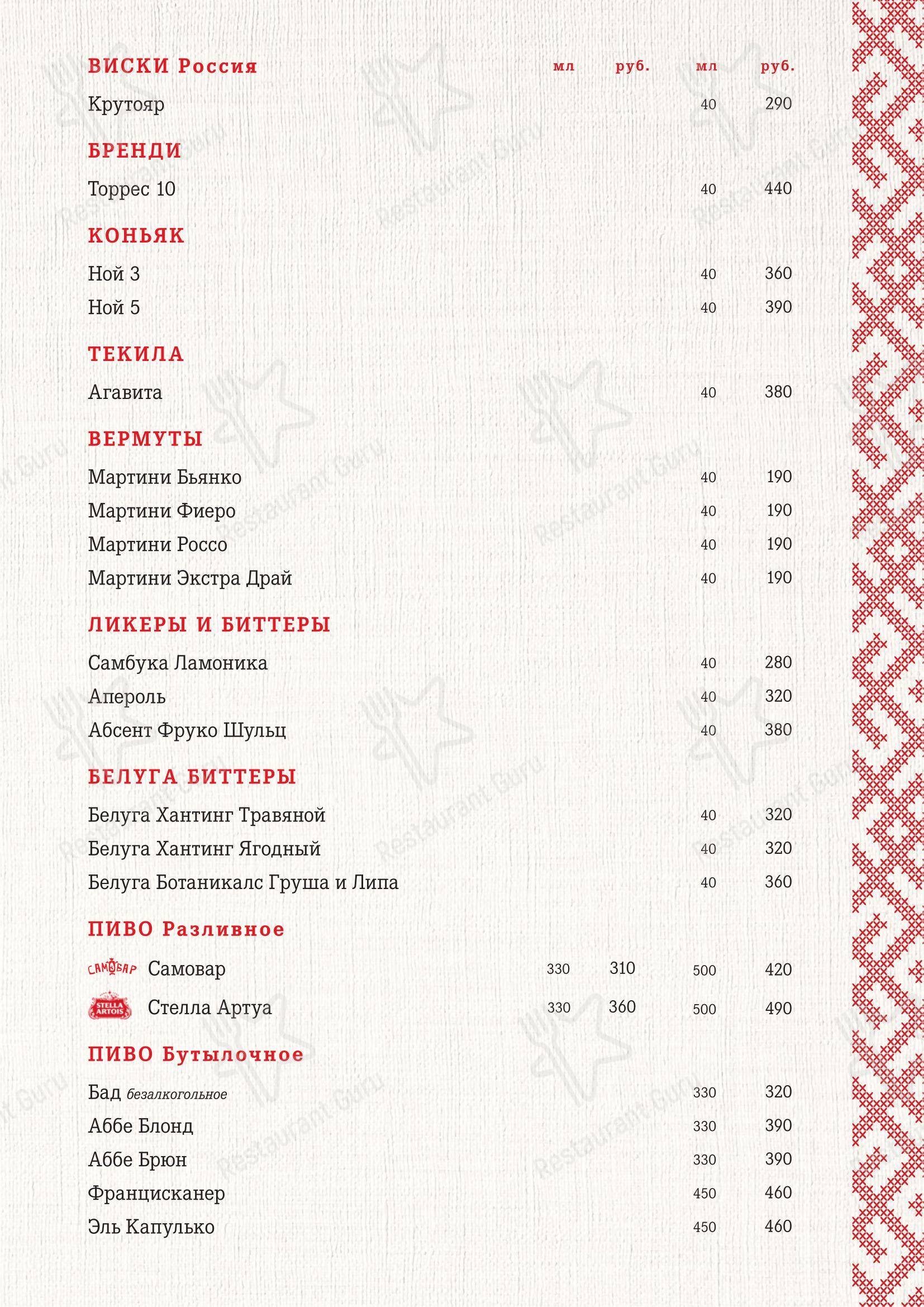 Wine Menu ресторана Самовар