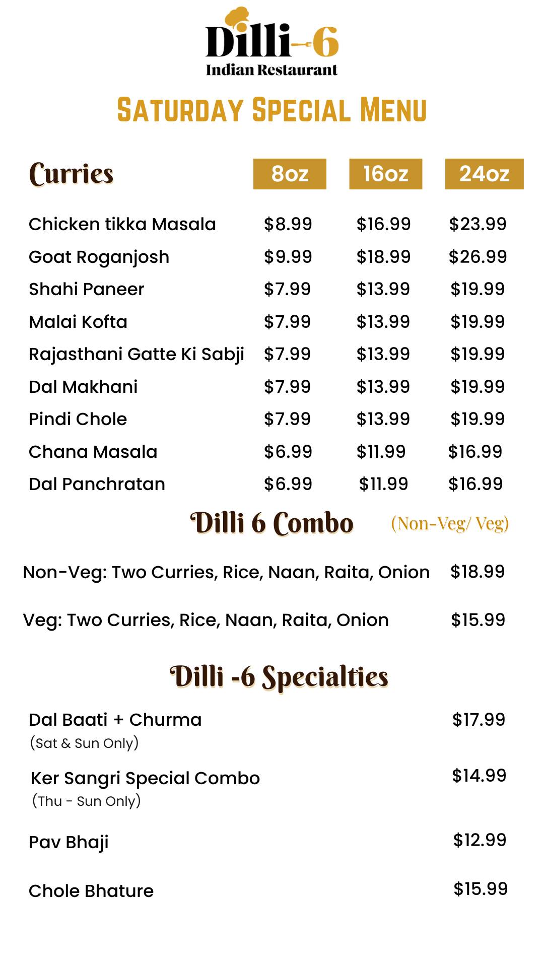 Dilli-6 Indian Restaurant меню
