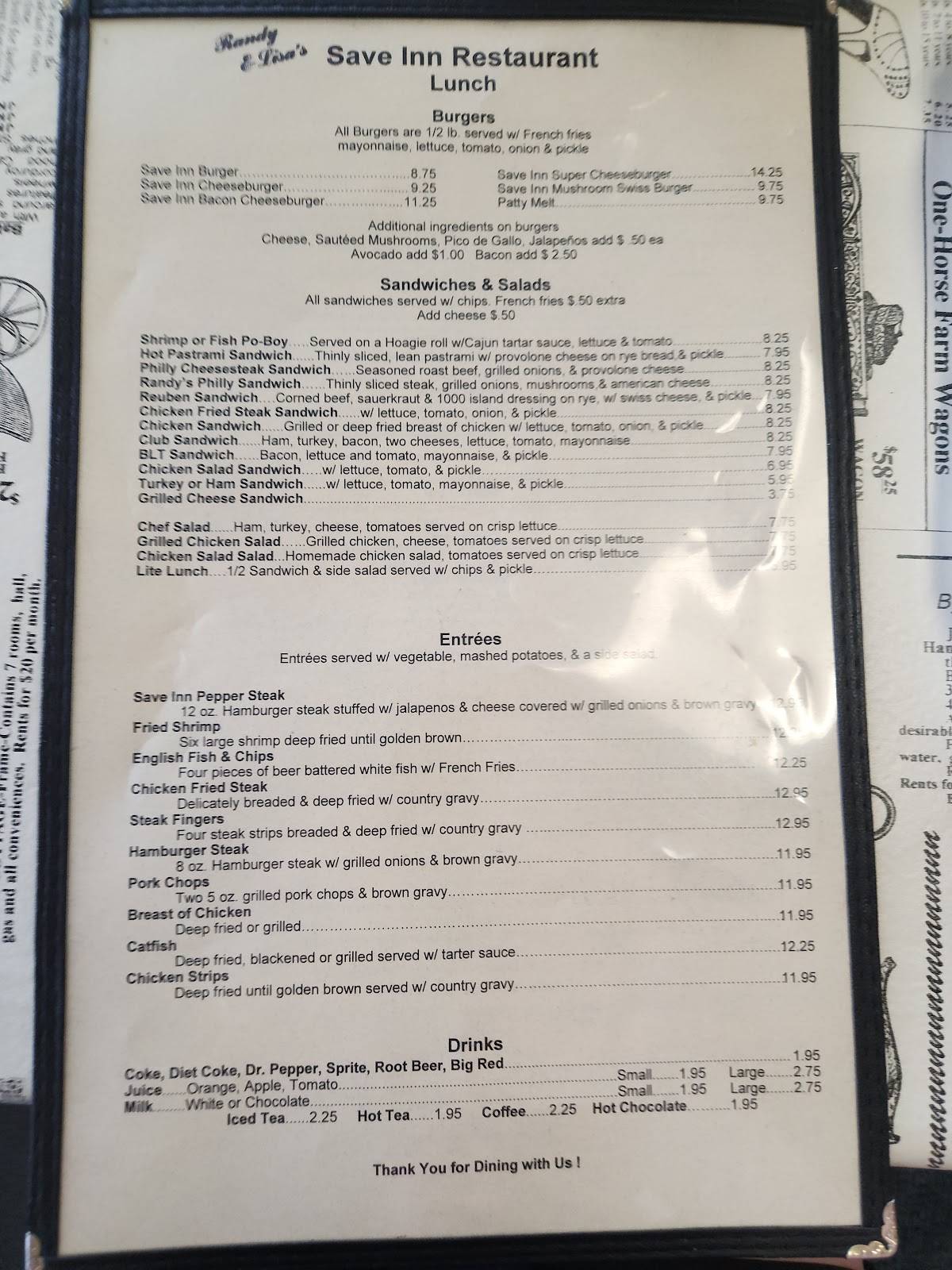 Save Inn Restaurant меню