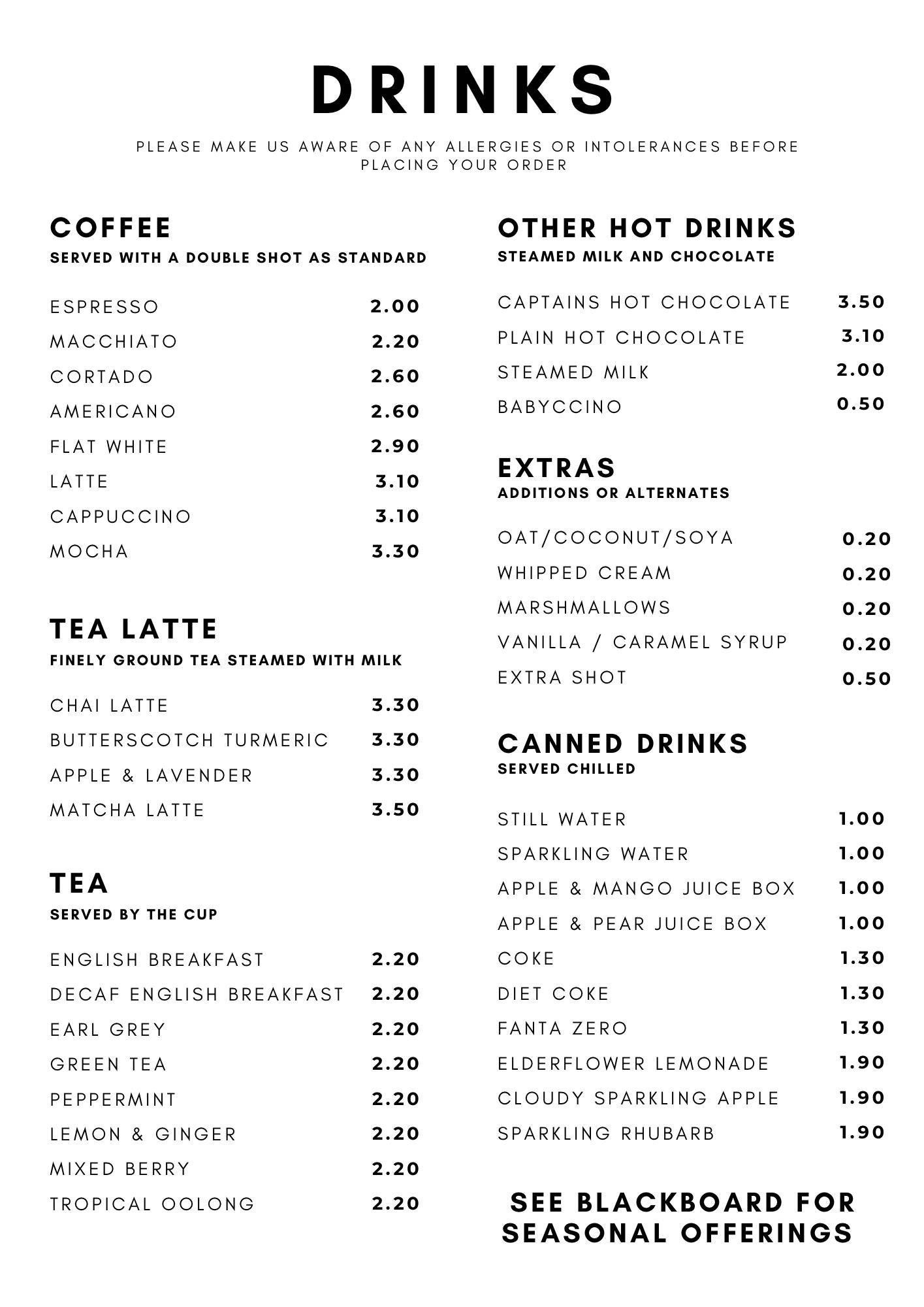 Scuttlebutt Café меню