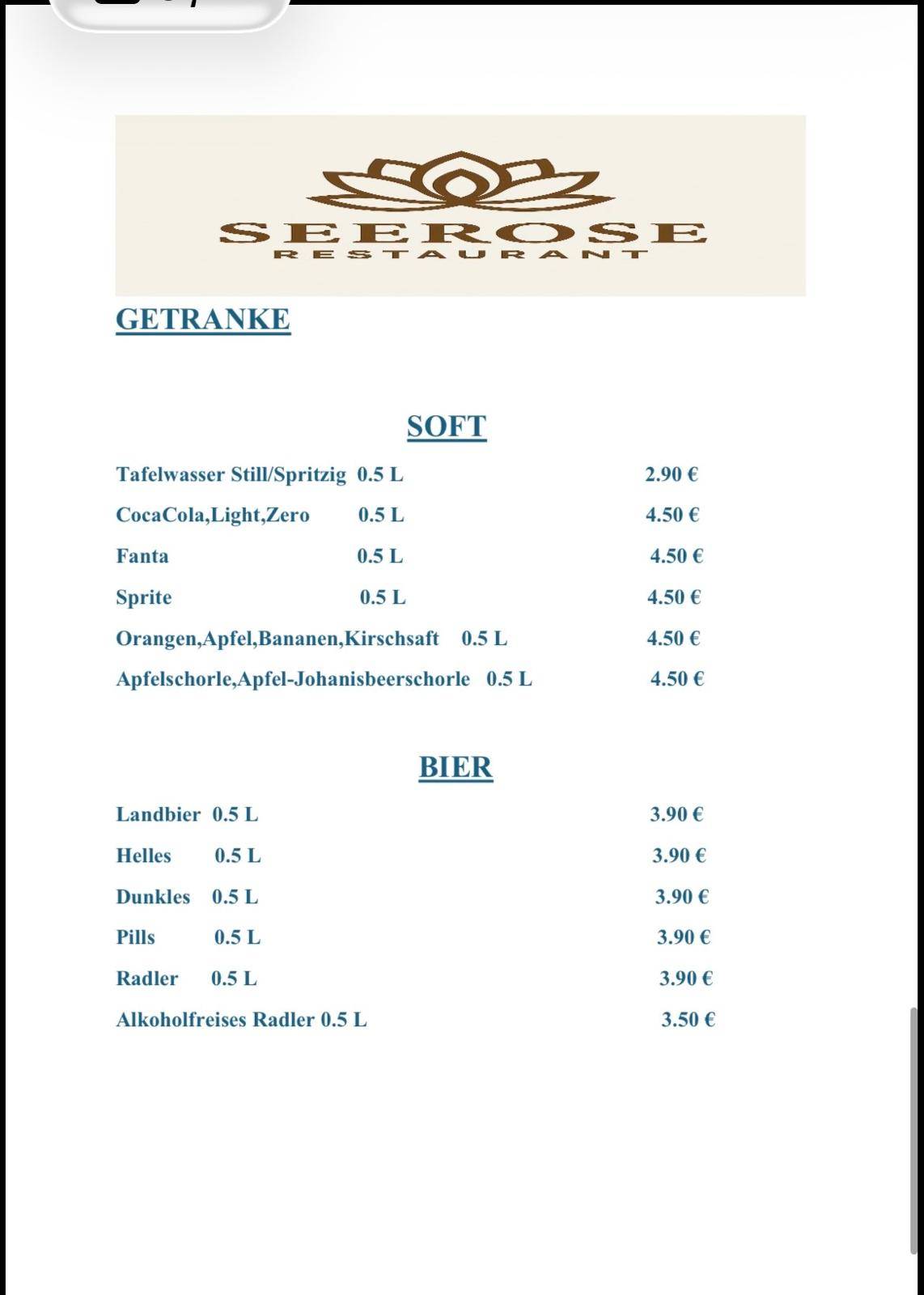Seerose Restaurant Roth меню
