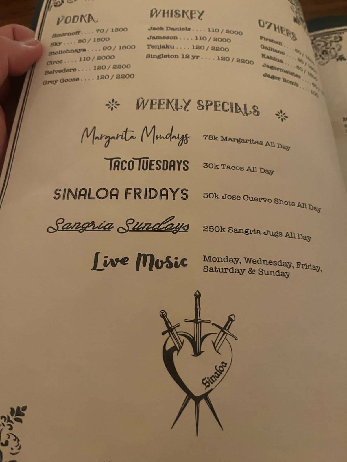 Sinaloa Bali меню