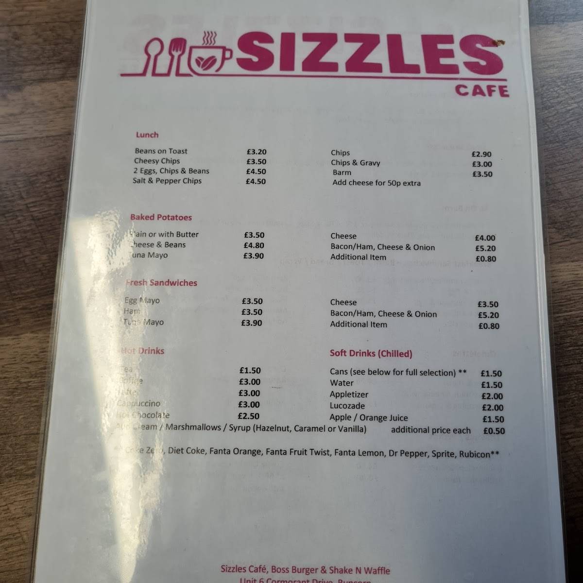 Sizzles Cafe меню