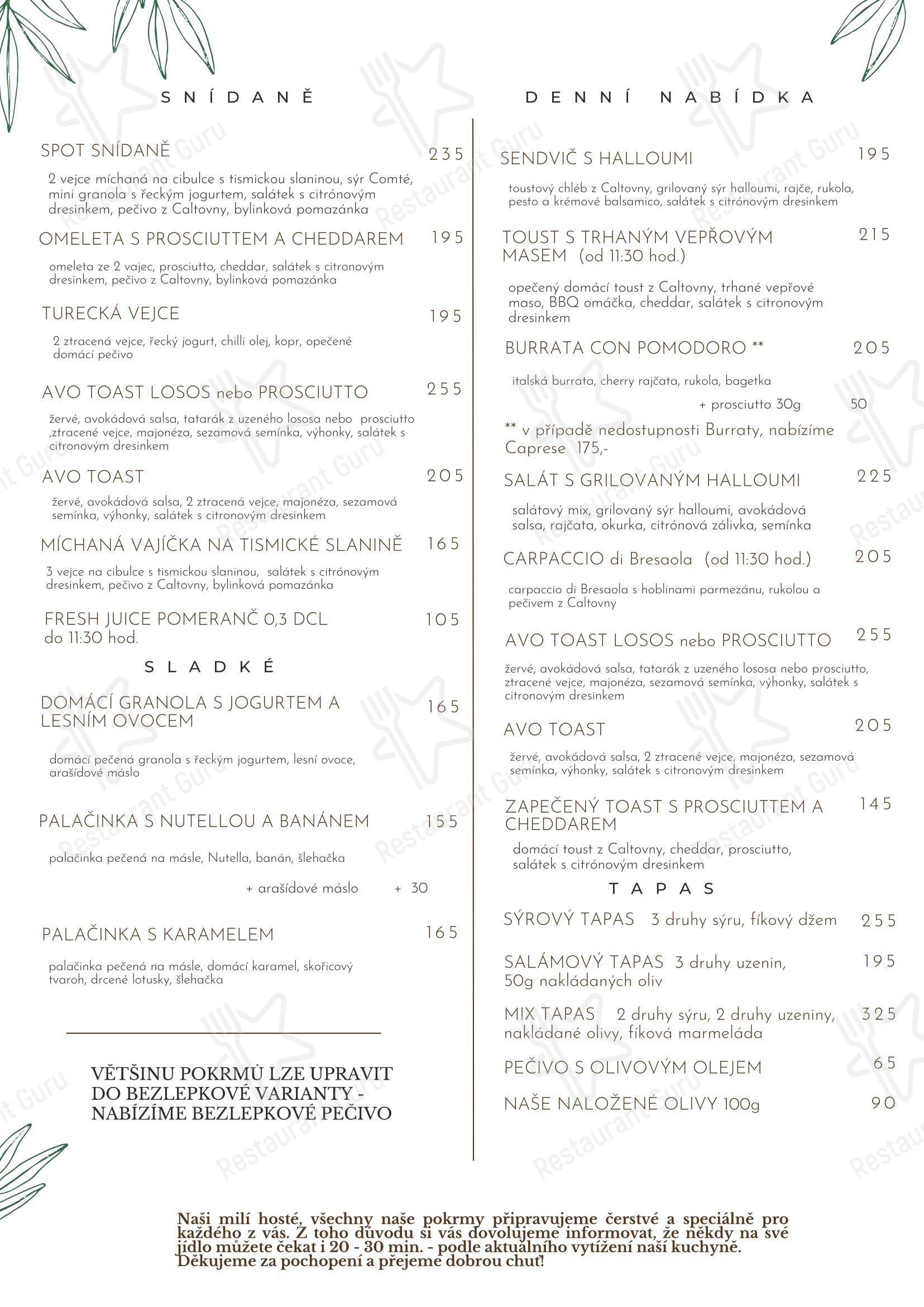 菜单 фастфуда Spot bistro Říčany