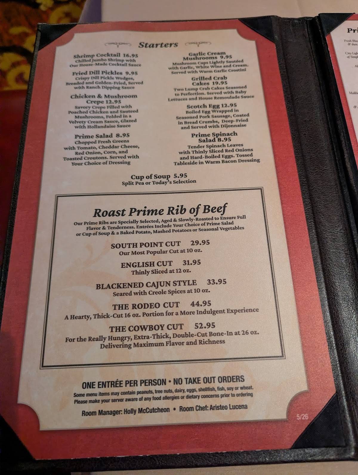 Primarily Prime Rib меню