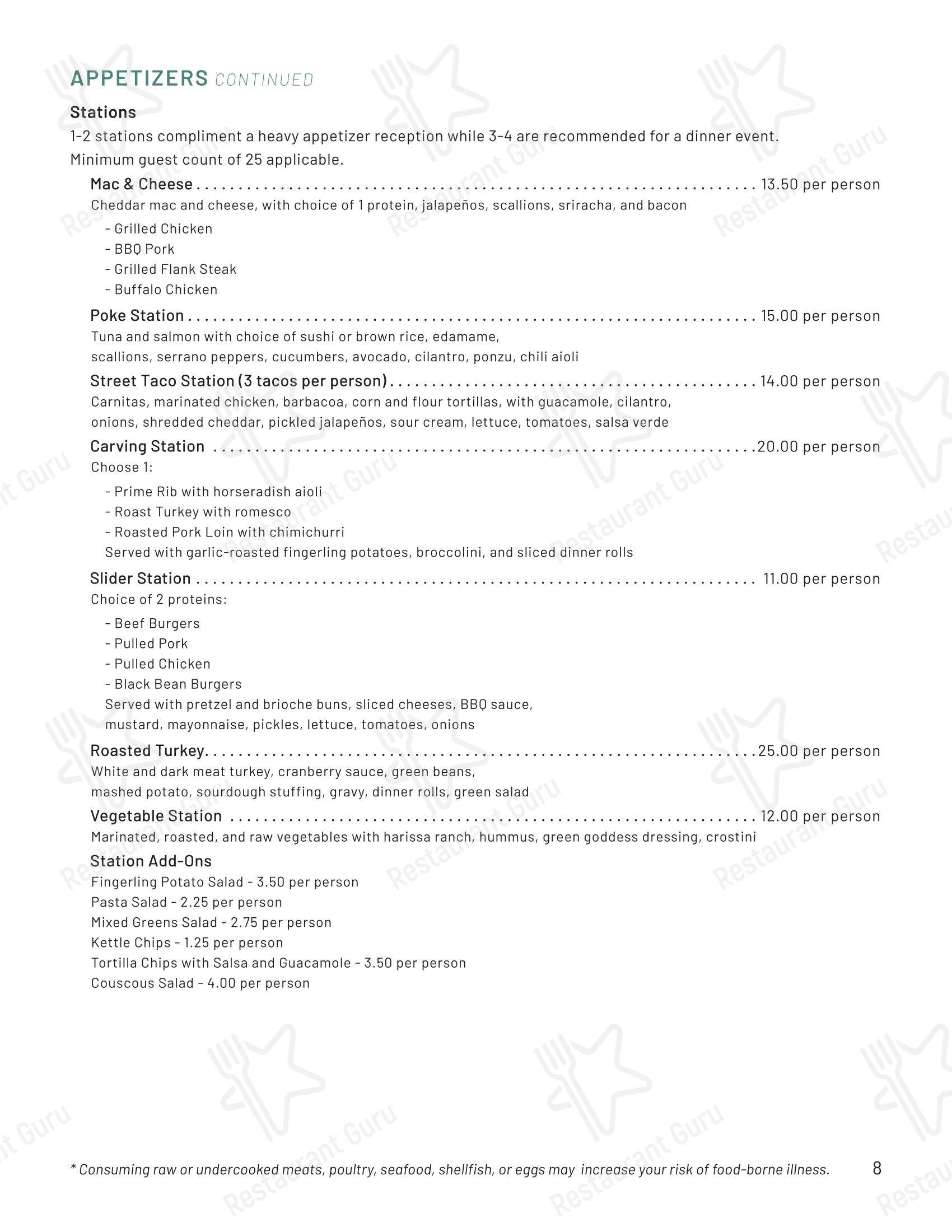 Меню ресторана Steenbock's On Orchard - Меню