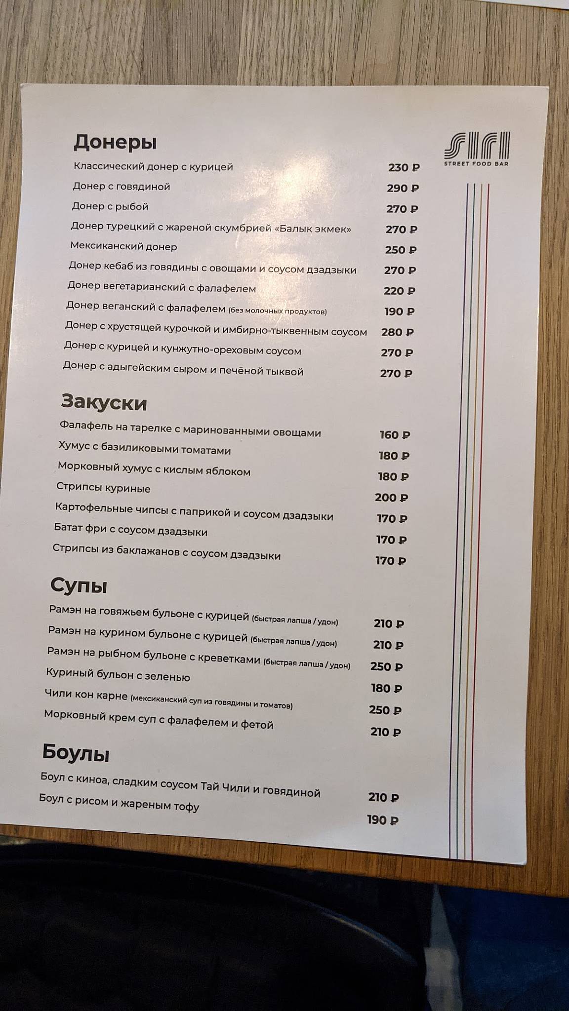 Street food bar Siri меню