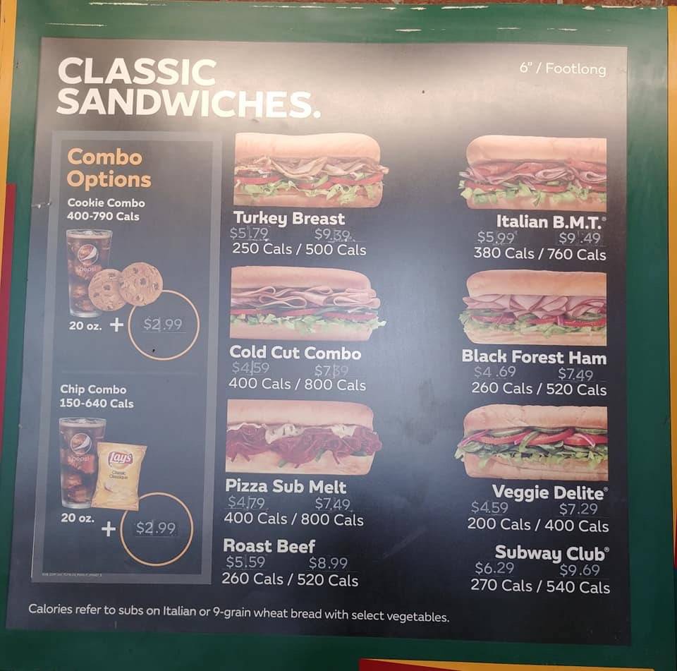 Subway меню