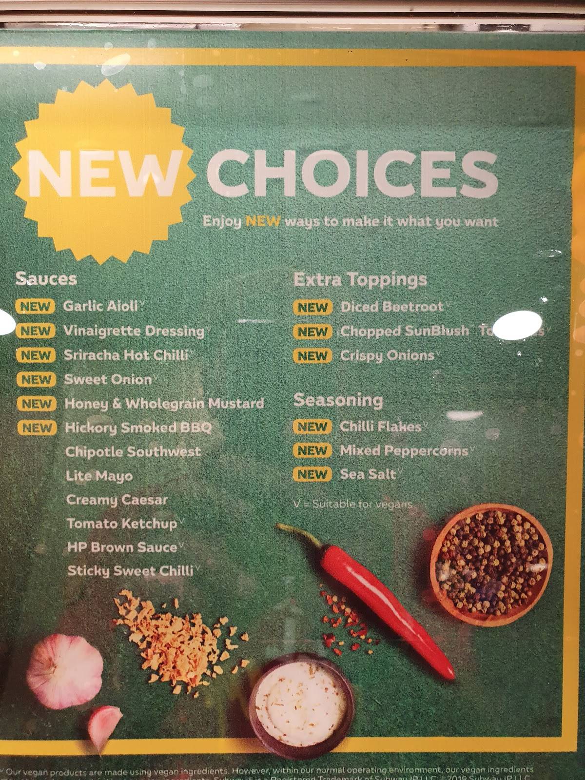 Subway меню