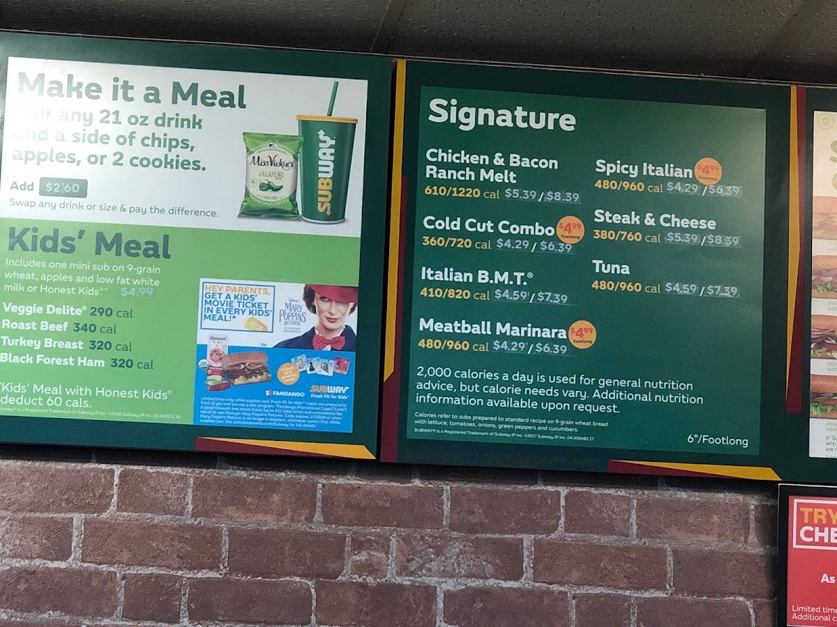 Subway меню