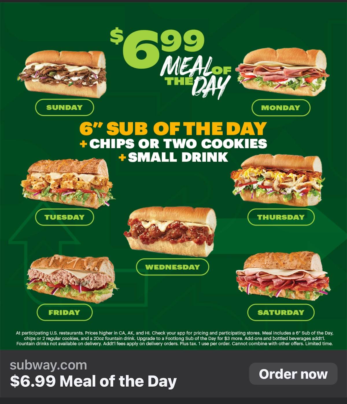 Subway меню