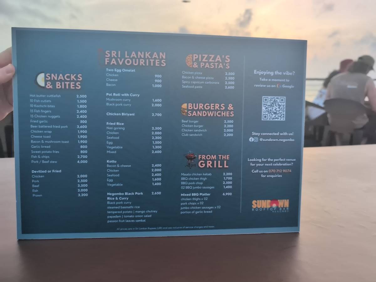 Sundown Rooftop Bar меню