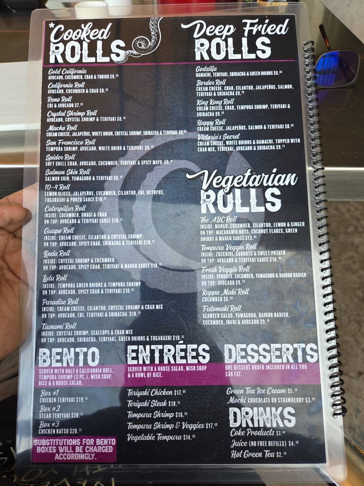 Sushimi's меню