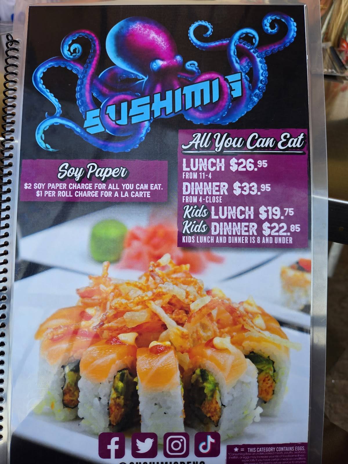 Sushimi's меню