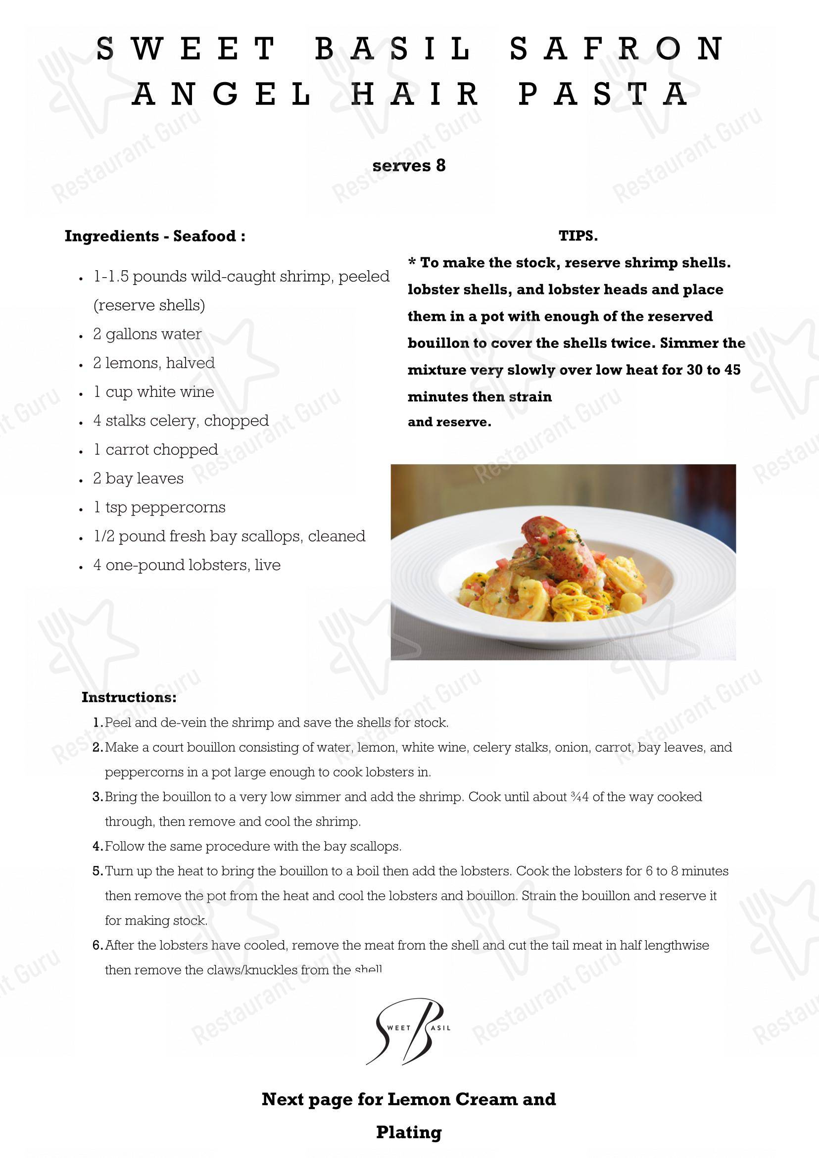 Меню ресторана Sweet Basil