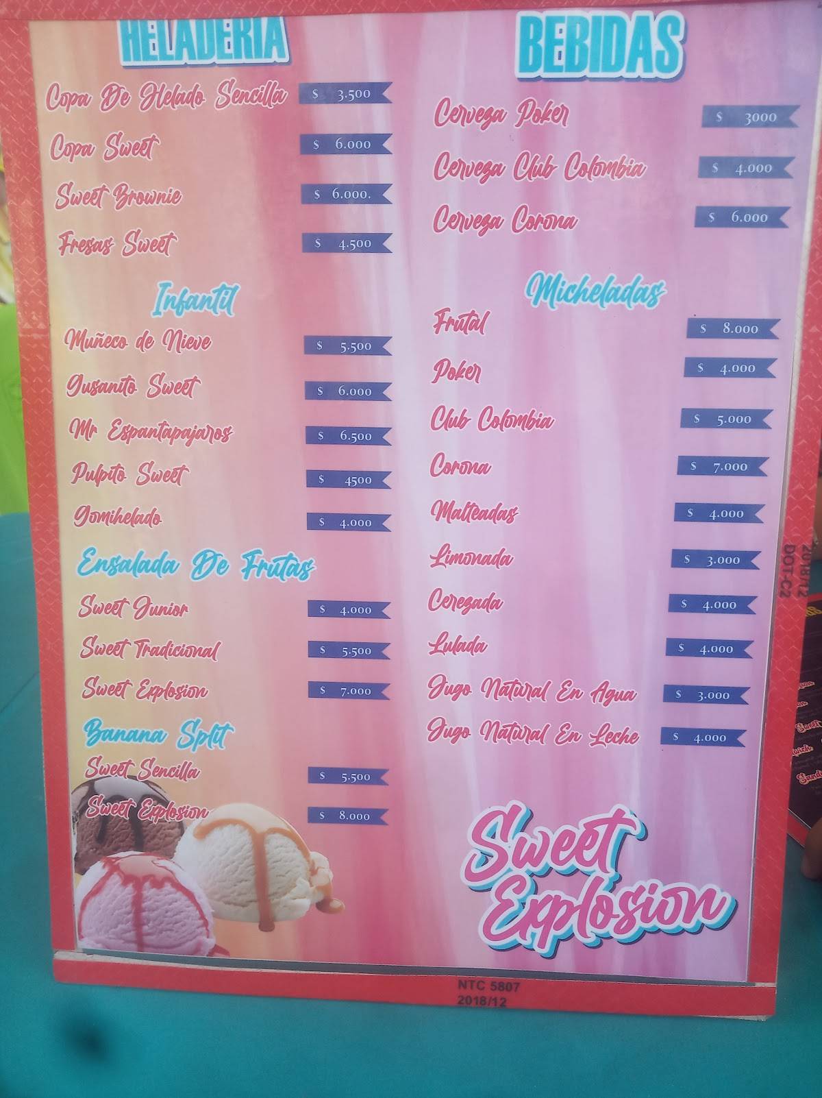 Sweet explosión меню