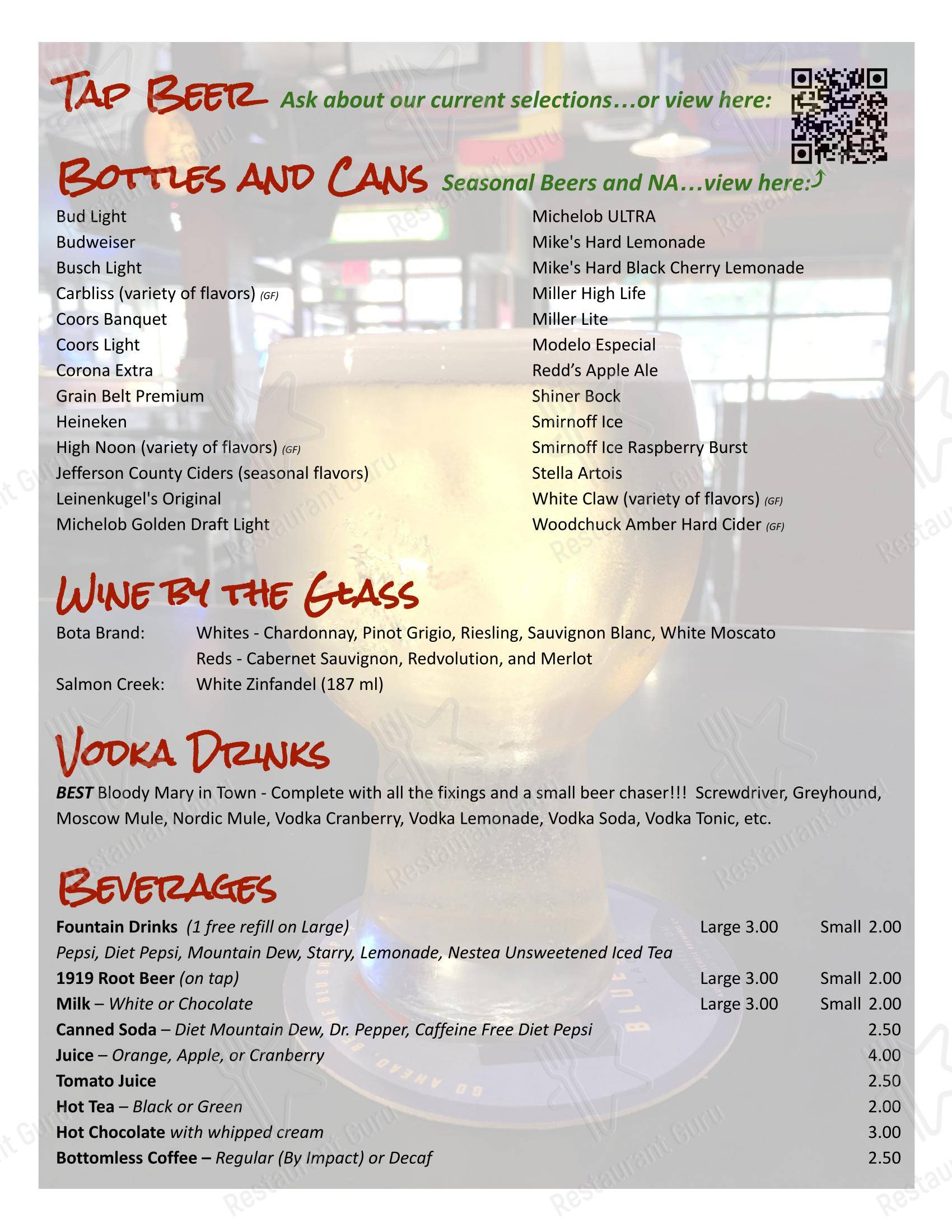 T-Bock's Sports Bar & Grill в Декоре - Меню напитков