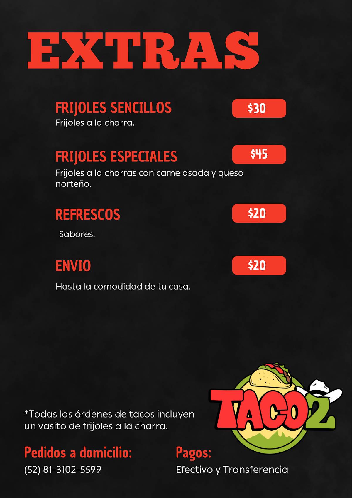 TACO2 меню