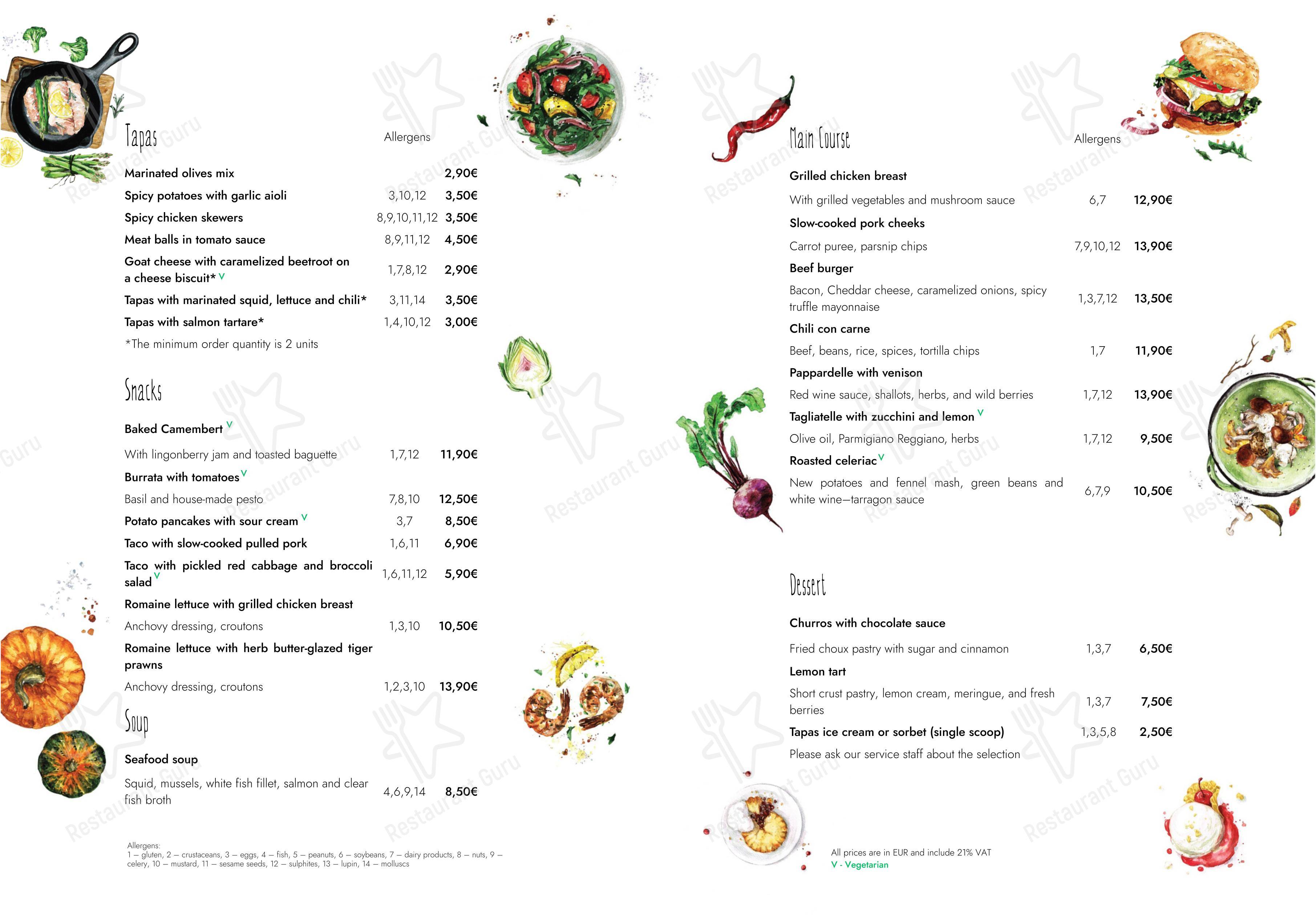 TAPAS TAPAS, Cafe bar в Риге - 菜单