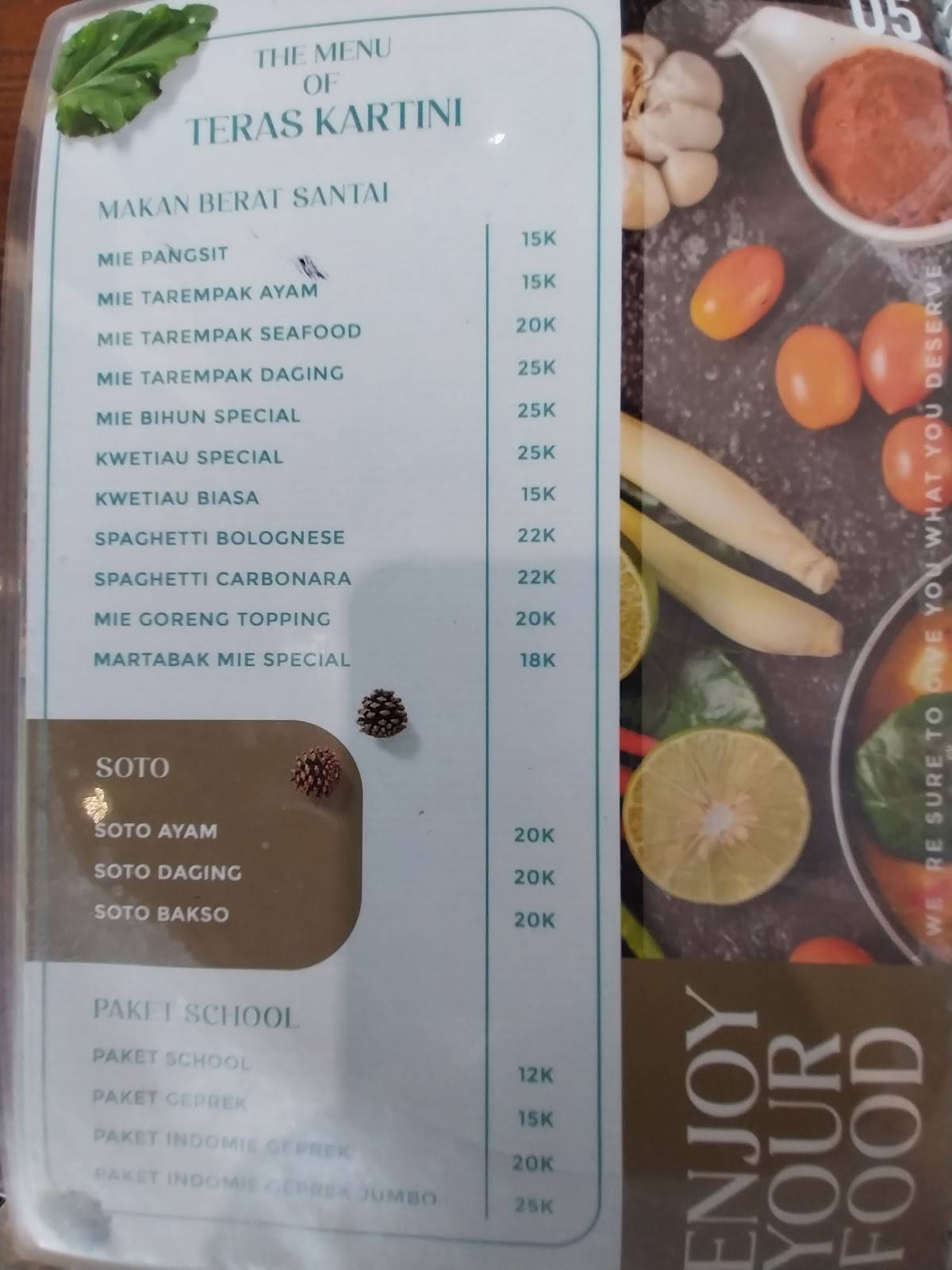 TERAS KARTINI меню