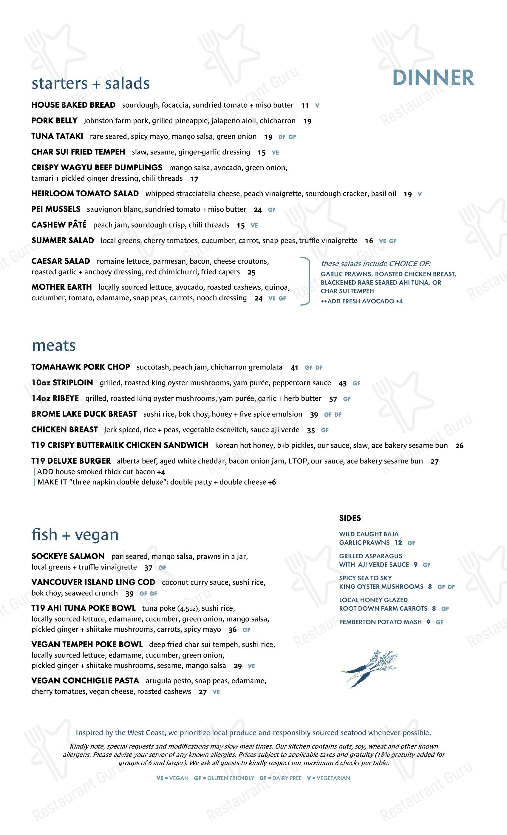 Меню напитков ресторана Table Nineteen Victoria