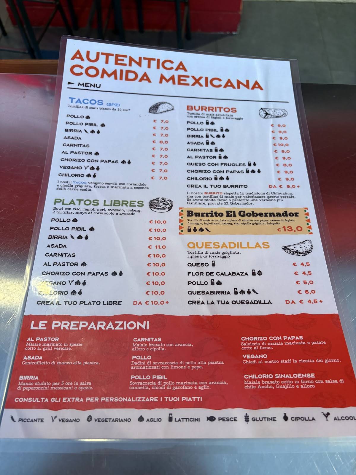 Taco Libre меню