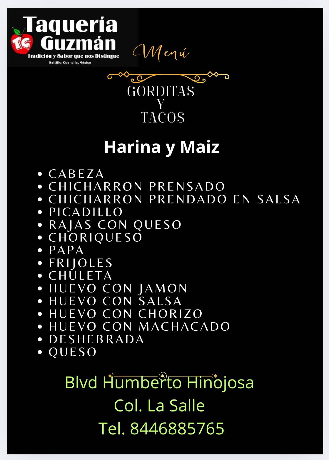 Taquería Guzmán HG меню