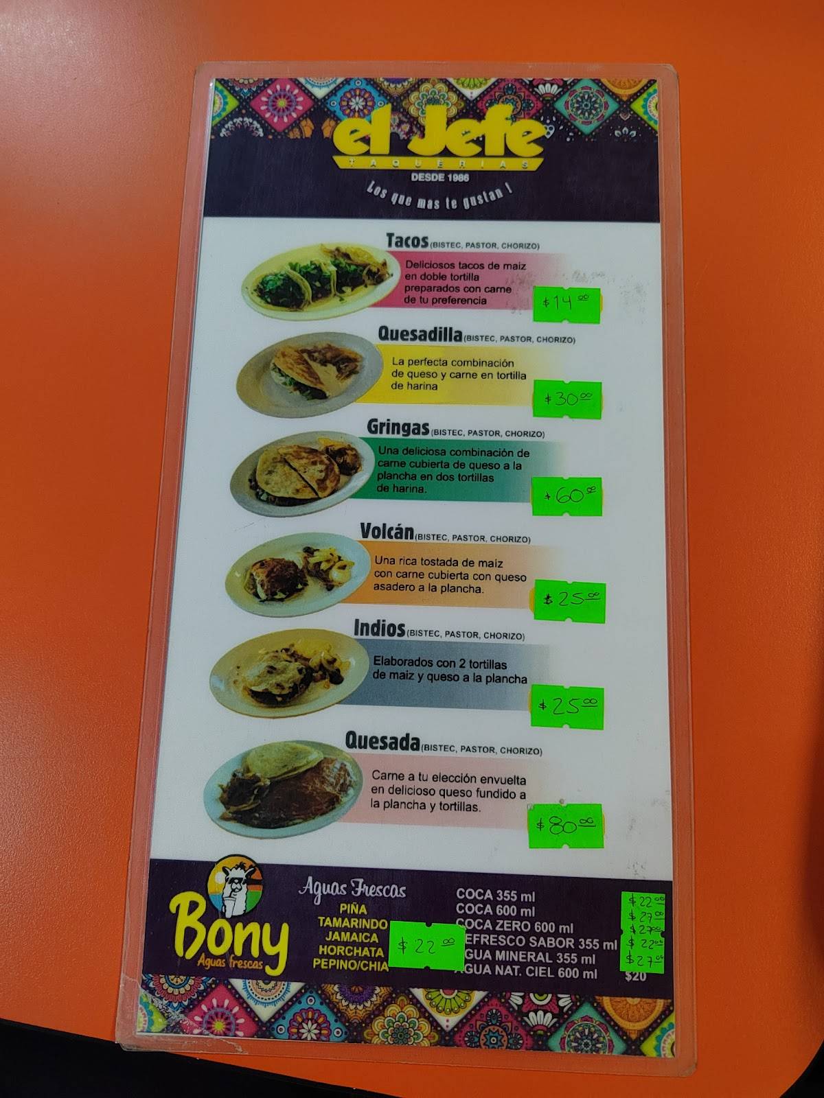 Taquerías El Jefe меню