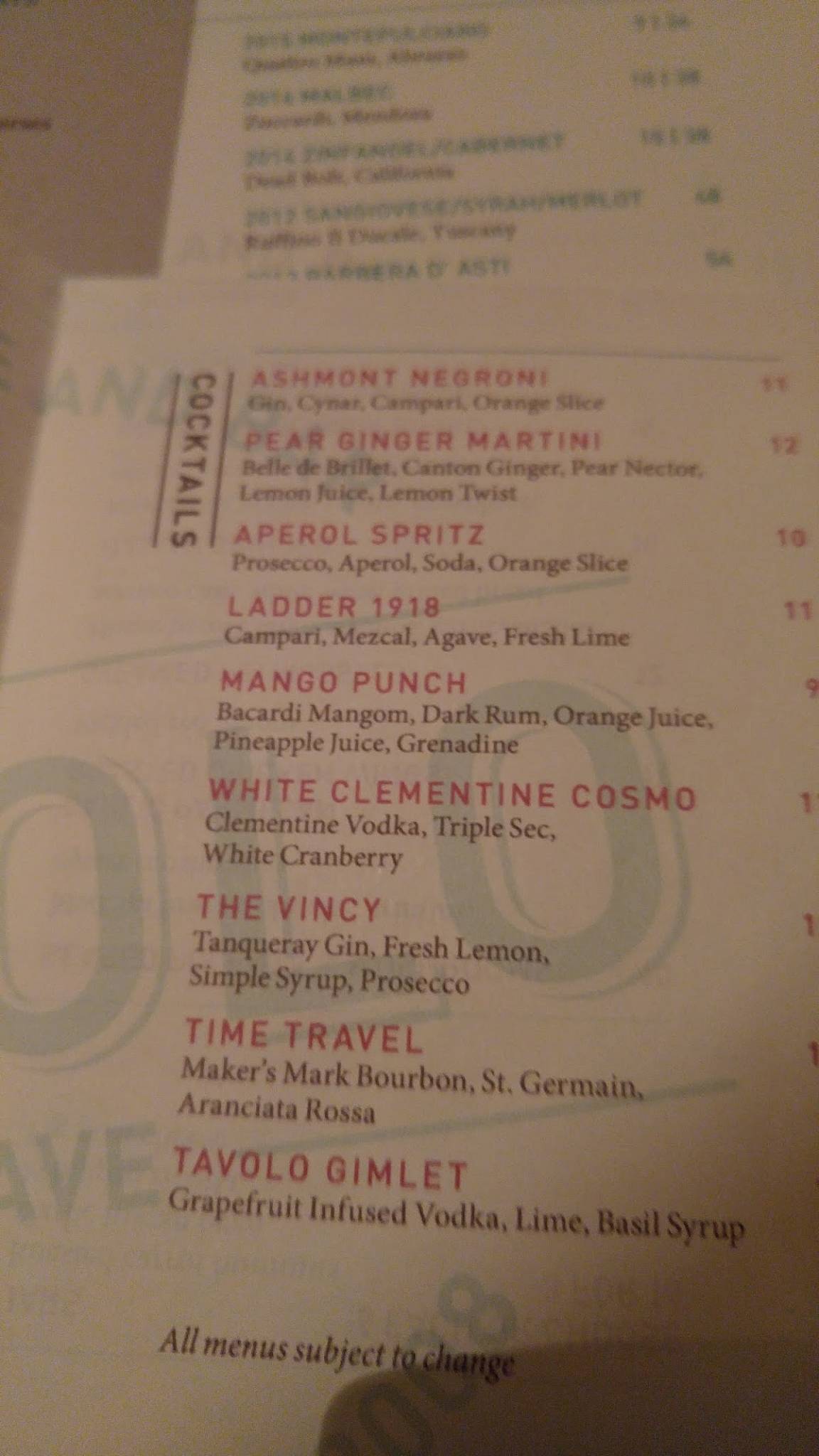 Tavolo Ristorante меню