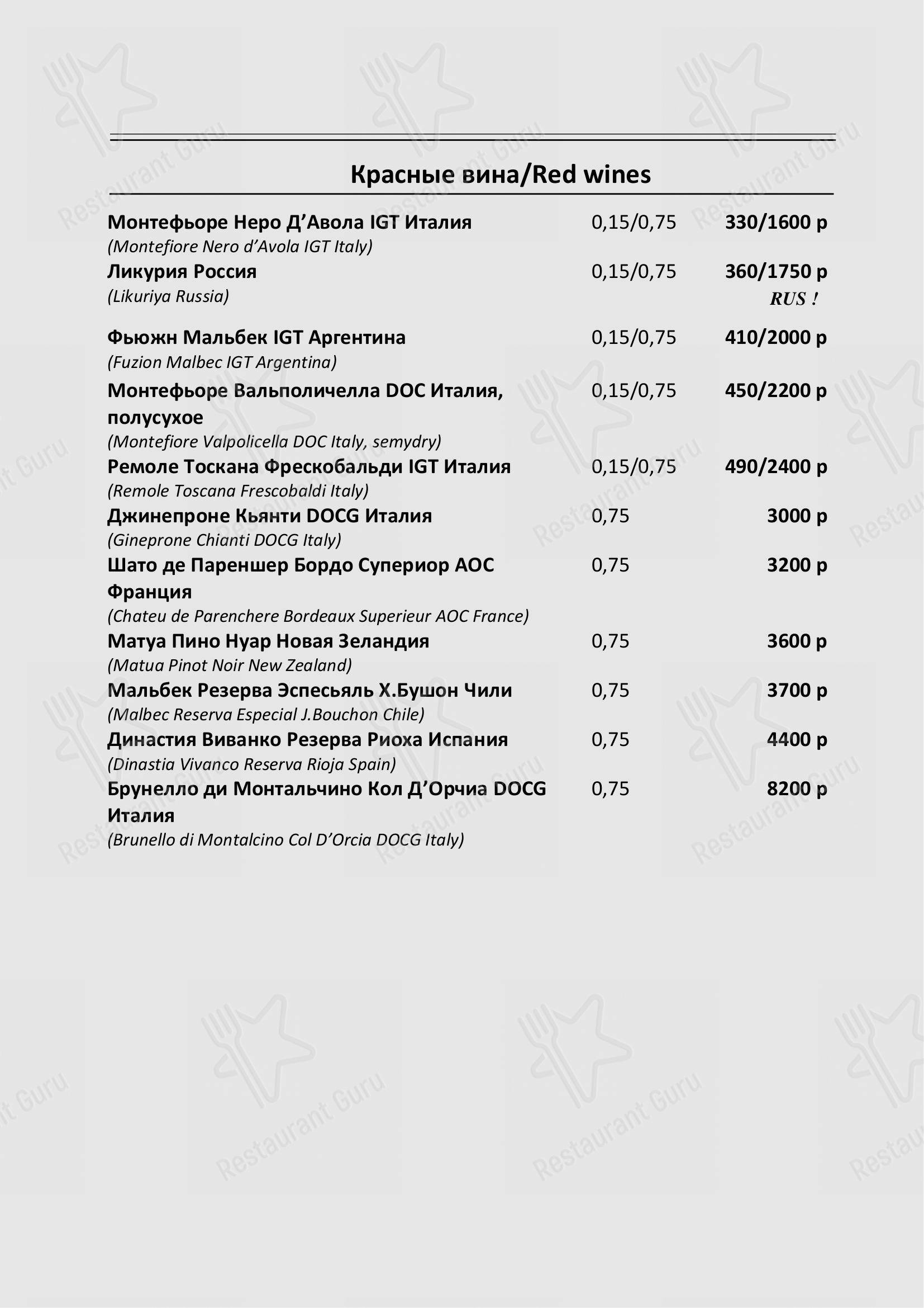 Меню для посетителей ресторана Театро