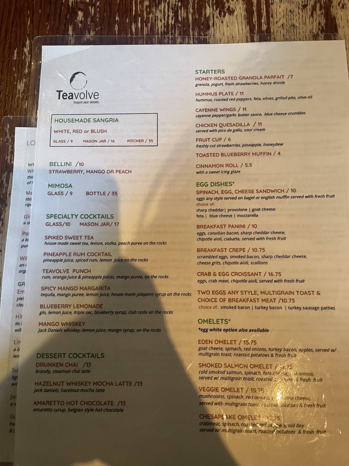 Teavolve Cafe меню
